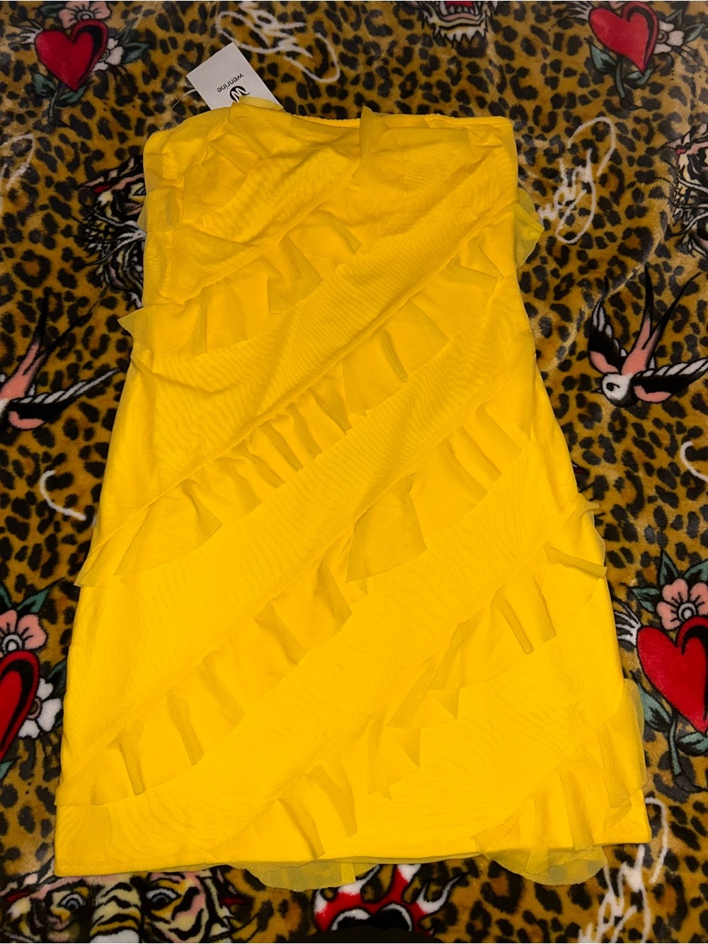 Strapless Yellow Ruffle Mini Dress